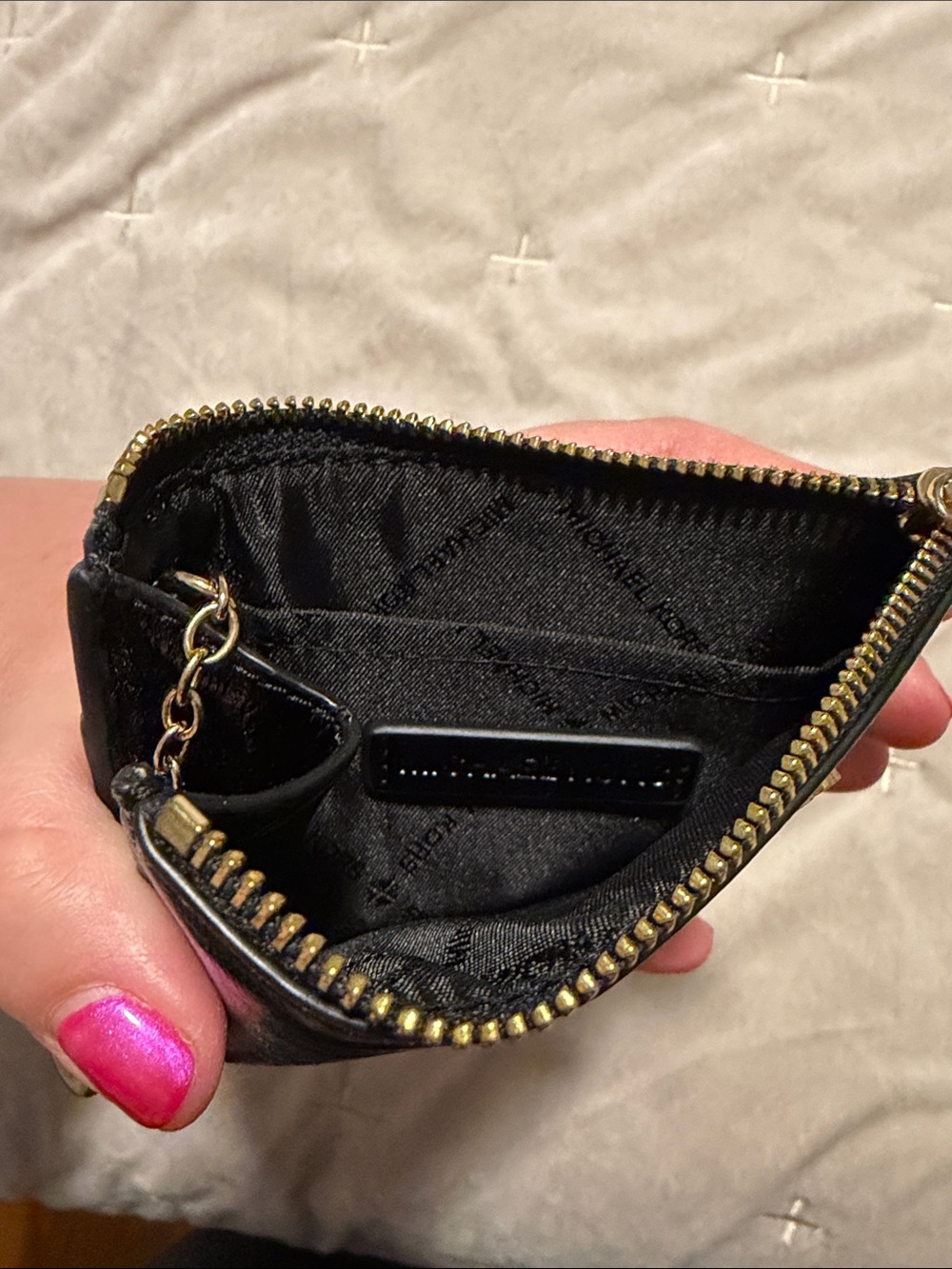 Michael Kors Black Leather Zip Card Case with Gold Key Ring - Picture 6 of 6